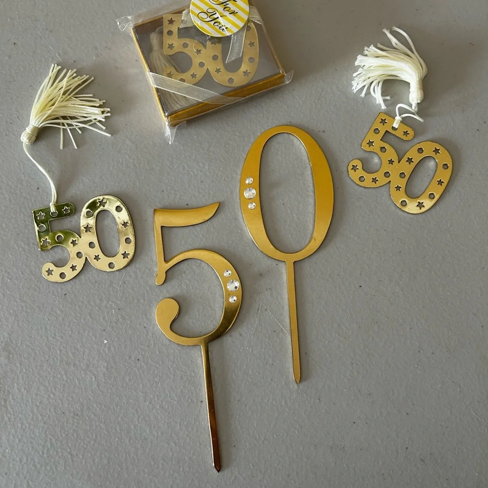 Silver and Gold Glitter Number 50 Cake Toppers and Candles